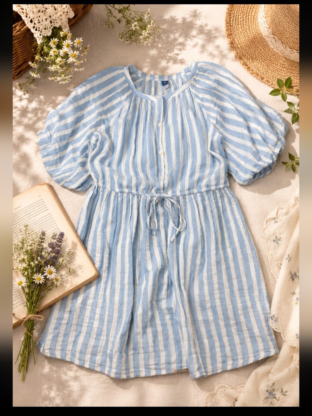Old Navy Light Blue and White Striped Women's Dress 100% Cotton